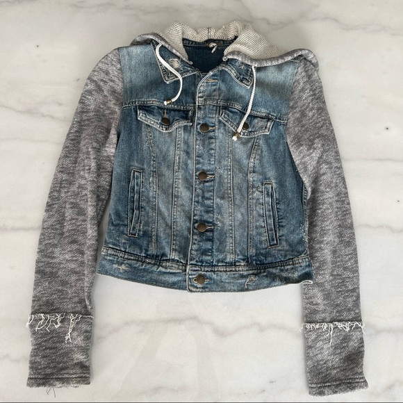 Free People Knit Hoodie Denim Jacket - Size XS - Picture 3 of 3